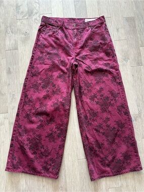 GAP Baggy Mid Rise Wide-Leg Floral Jacquard Jeans Pink Size 31/12RS